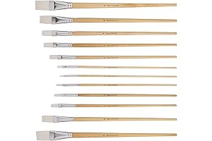 Jerry Q Art 12 PC White Synthetic Hair Flat Brush Set with Long Wood Handles