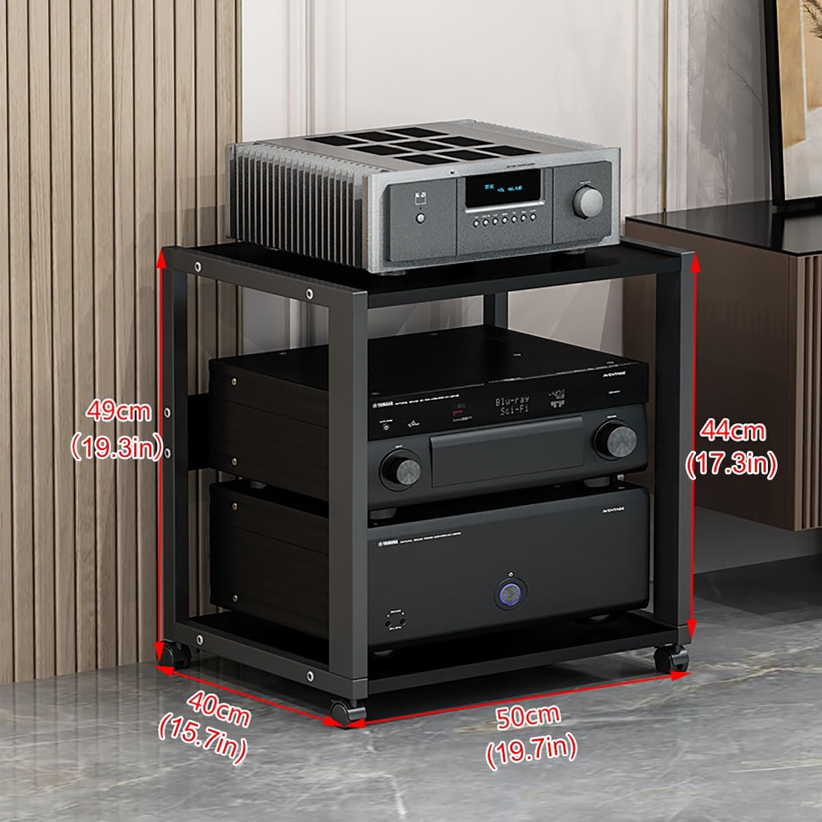 Mobile Stereo Hi Fi Rack Audio, Mobile HiFi Rack Audio Multistrato con Ruote Universali, Struttura Solida, Supporto per Componenti AV per Soggiorno, Sala Teatro(Style 1)