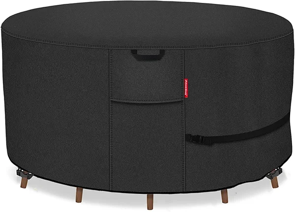 Porch Shield Round Patio Furniture Cover - Waterproof 600D Heavy Duty Outdoor Table and Chairs Cover 96 inch, Black