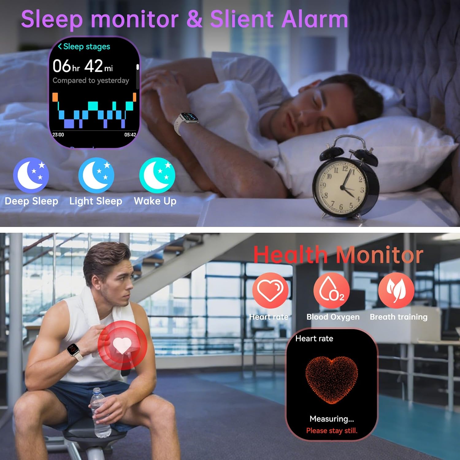Jugeman P131 Smart Watch displaying sleep and heart rate monitoring