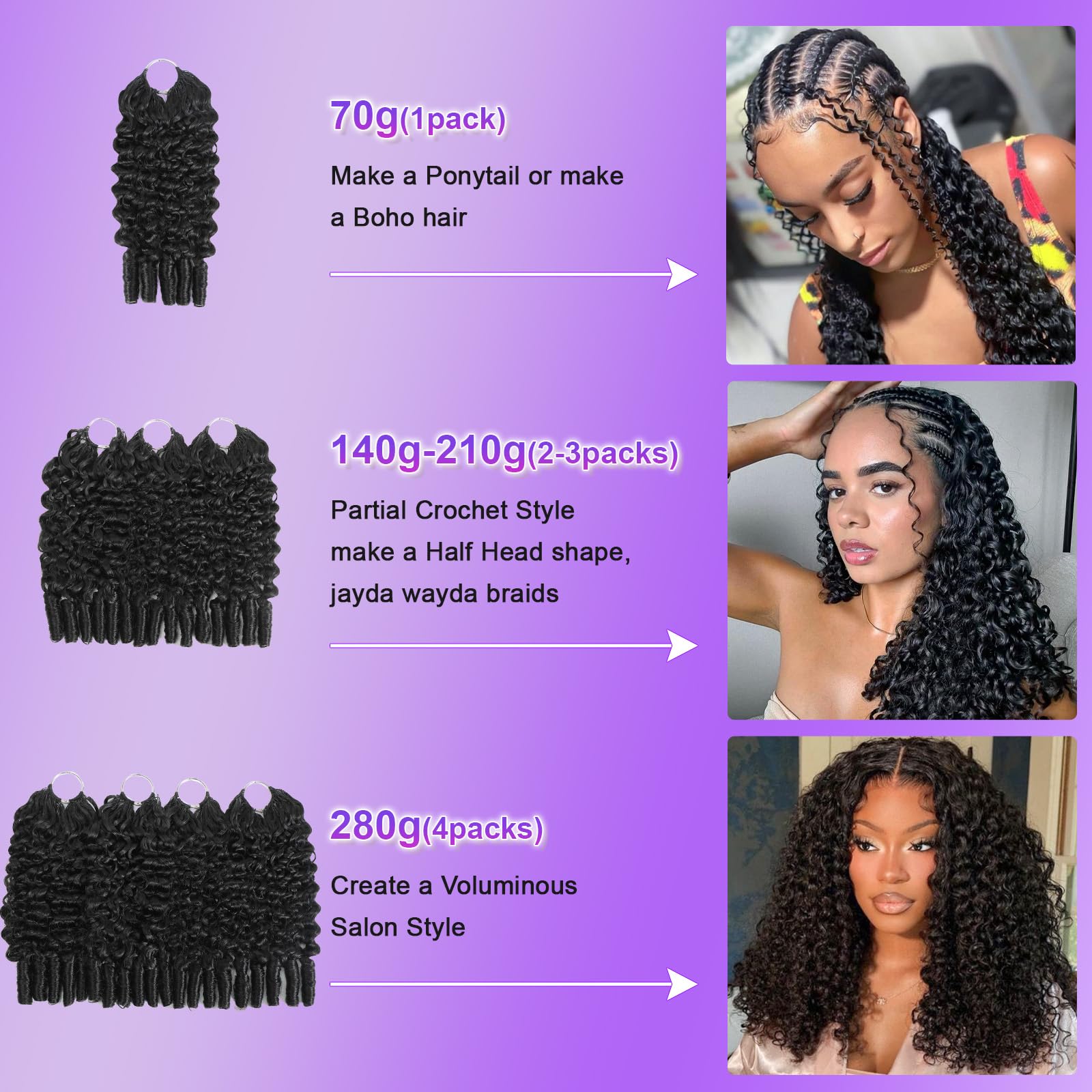Burmese Curly Crochet Human Hair 1B Pre-Separated Knotless