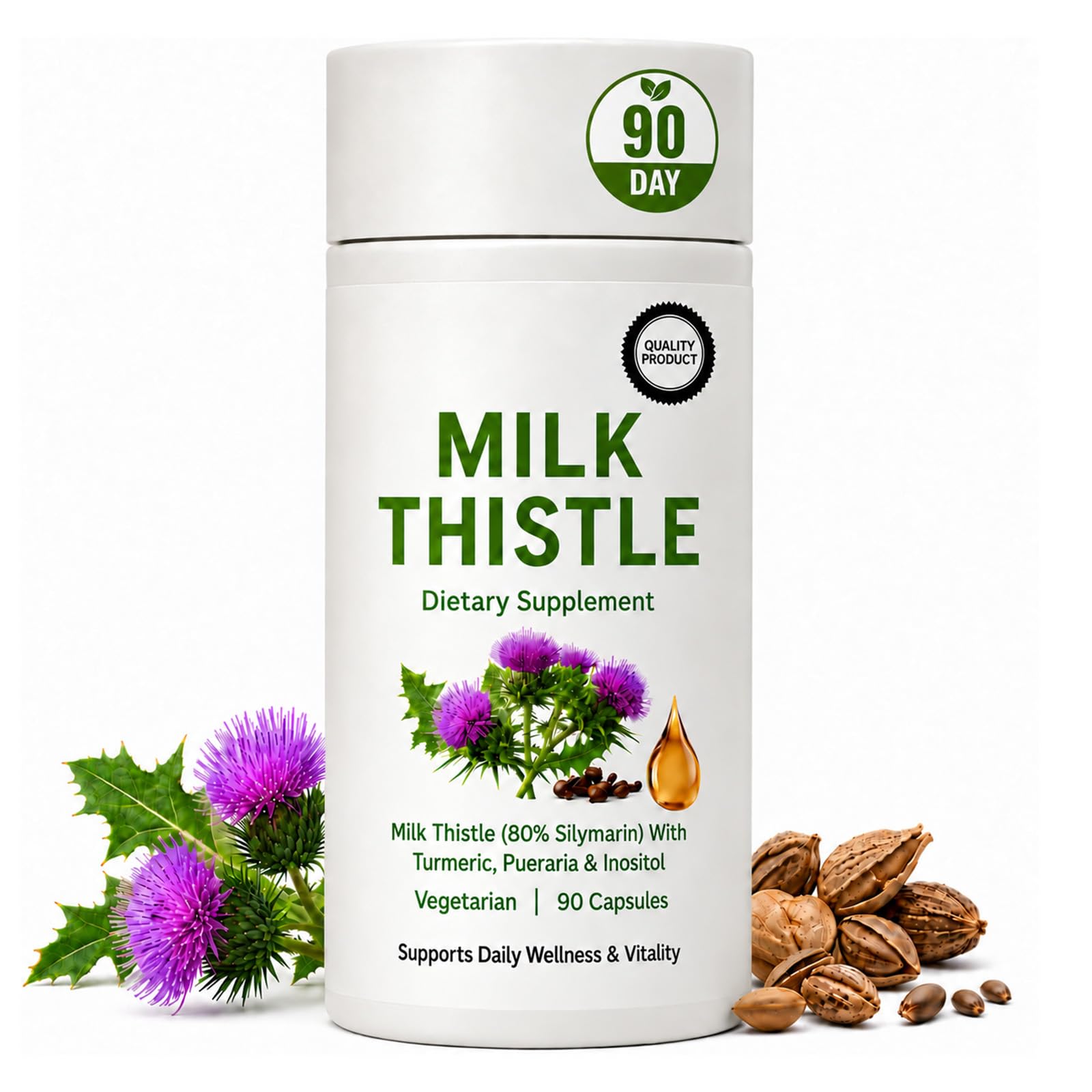 Milk Thistle Supplement, Apoyo Hepático Con Cardo Mariano, 80% Silymarin Liver Support Formula with Inositol & Turmeric, Non-GMO Ingredients,Free from Gluten and Soy. Vegan-Friendly, 90 Capsules 1pcs Unflavoured 90 Count (Pack of 1)