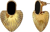 CelebWonde 24K Gold Plated Heart Dangle Earrings for Women - Chunky Statement Drop Earrings in Black White Red Green Pink Beige Gold, Vintage Trendy Jewelry