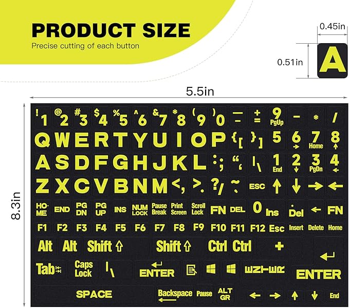 Stickers para Teclado Inglés, 2 Piezas, Letras Amarillas, Universal miniatura 3