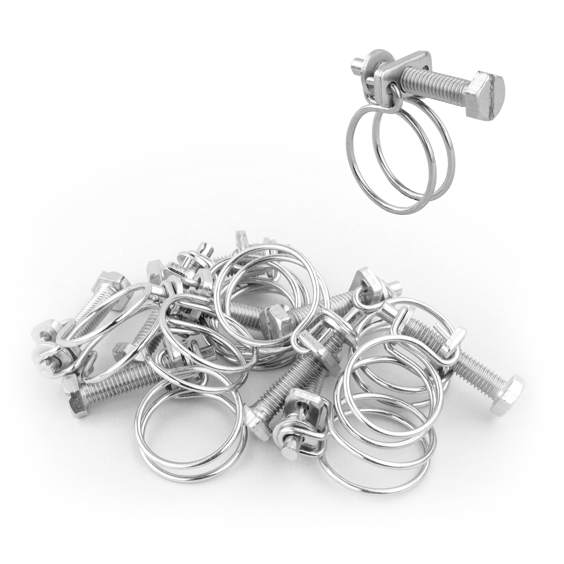 KCT 10 Pack - 19-22mm Double Wire Hose Pipe Clamps Universal Adjustable Metal Clips for Fuel/Air Line/Tube/Plumbing/Hosepipe