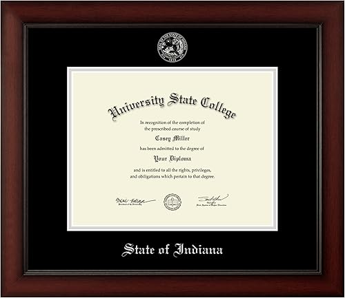 Estado de Indiana, con licencia oficial, marco de documentos de sello oficial en relieve plateado - Tamaño del certificado 11 x 8.5 pulgadas