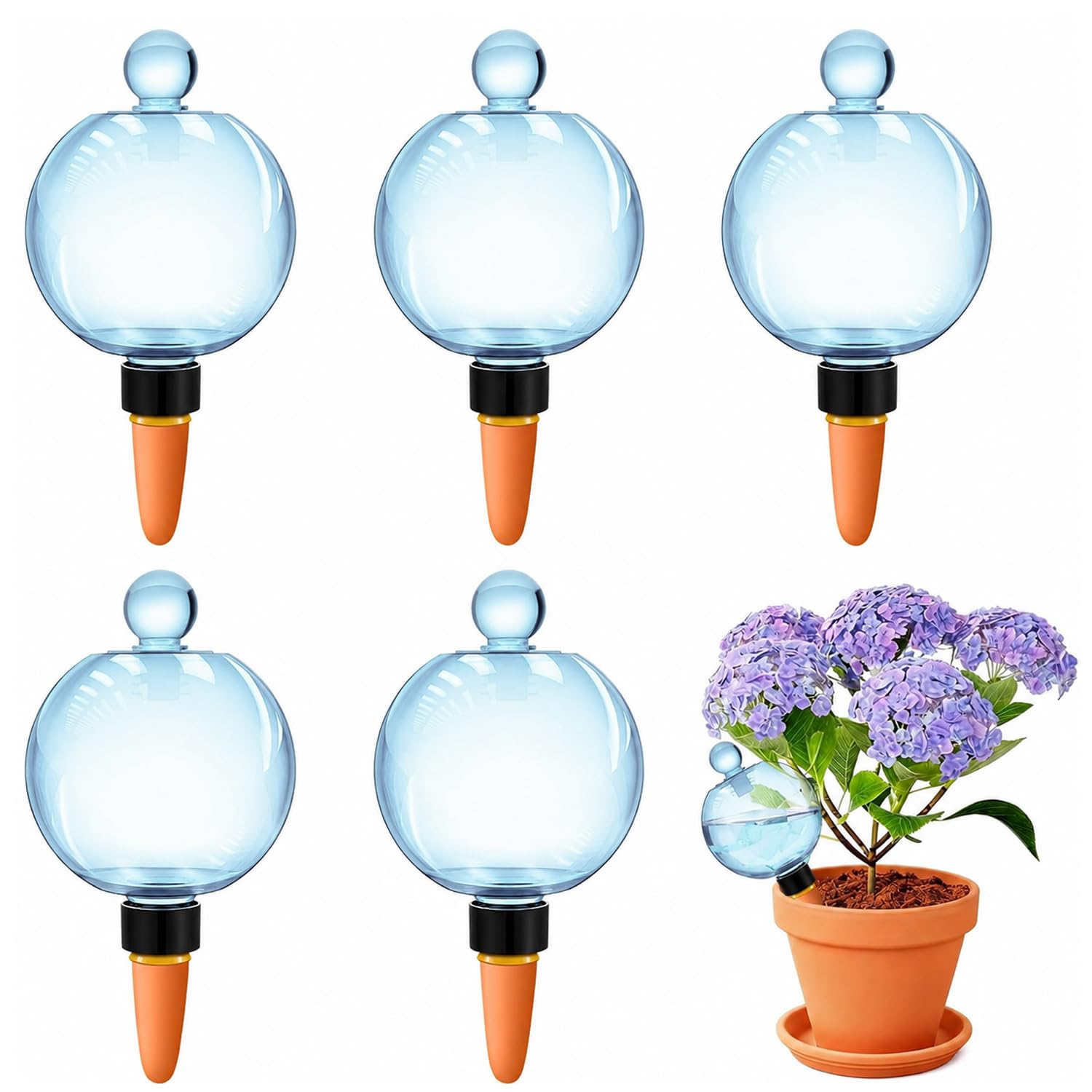 DI QIU REN Lot de 6 globes d'arrosage automatique extra larges de 538,6 g avec bouchon en verre – Ampoules d'arrosage à libération lente et insert de pot de fleurs, piquets d'eau à remplissage