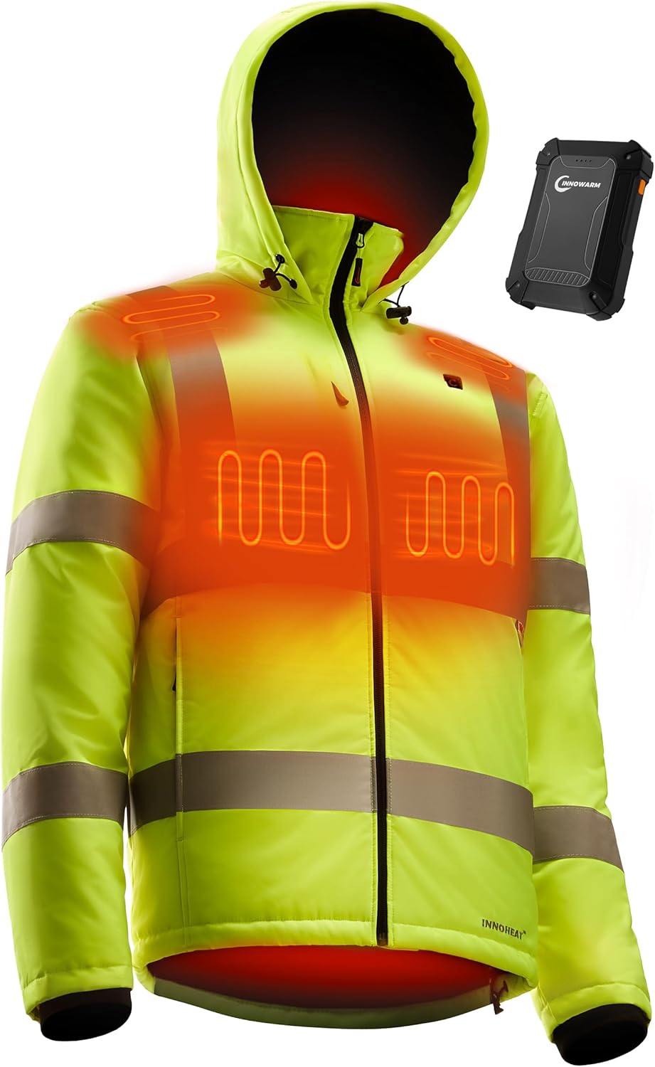Heated Hi-Vis Safety Jacket for Men with Battery, Class 3 Waterproof Work Coat with 3M Reflective Tape for Winter