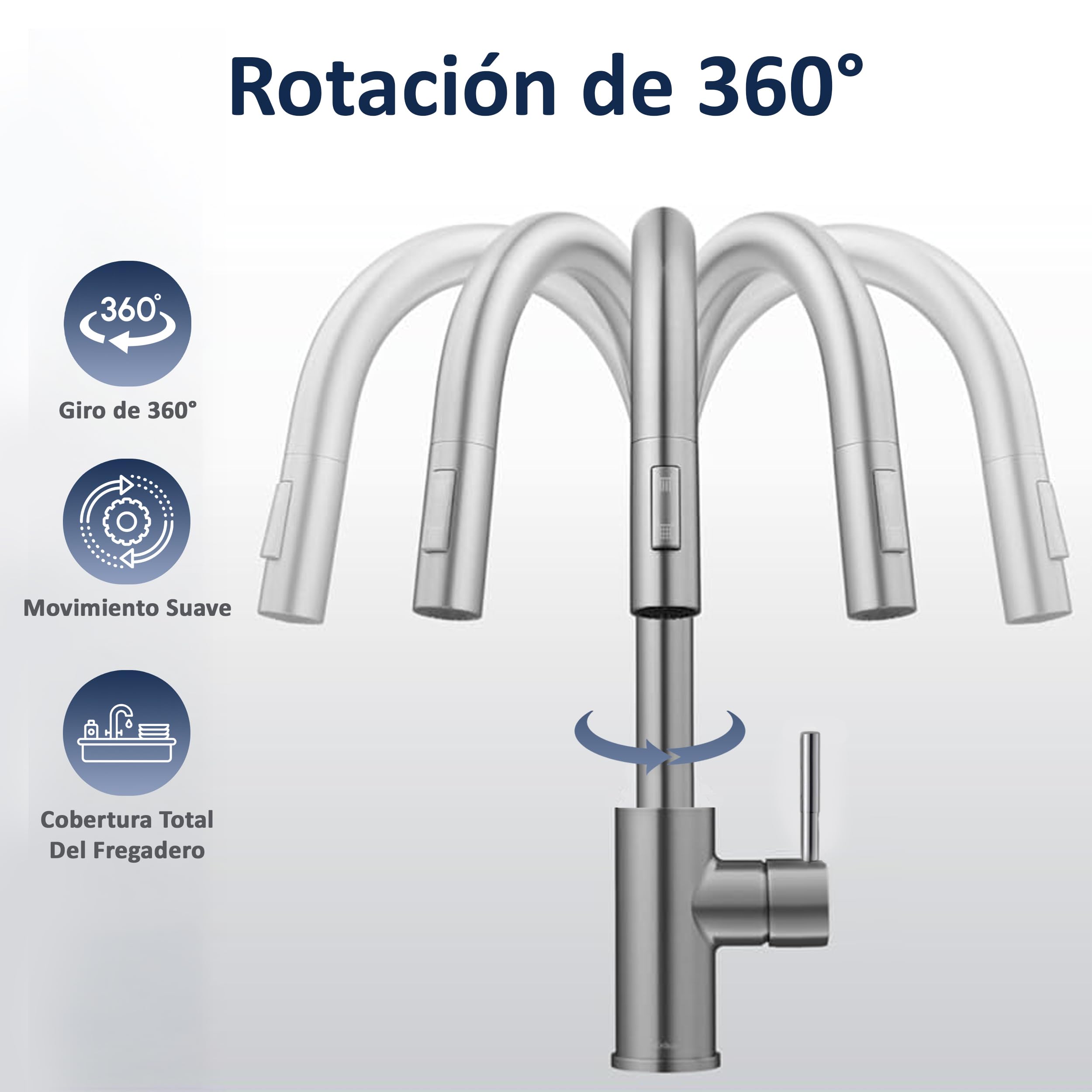Grifo Cocina Extraible 360° Acero Inoxidable 304 – 2 Modos de Rociador, Manguera Extensible, Instalación Fácil, Compatible Estándar, Agua Fría y Caliente – Grifos Cocina Fregadero Moderno — view 9