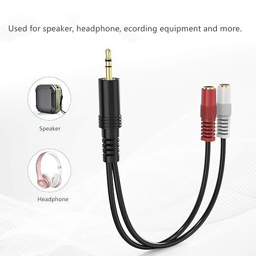 Cable Adaptador Estéreo 3.5mm a Mono, 2 Pack 15cm, Macho a 2 Hembras miniatura 3