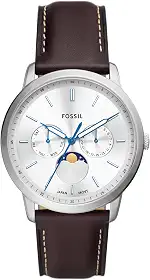 Neutra Relógio cronógrafo masculino com pulseira de aço inoxidável ou pulseira de couro genuíno, Prata, marrom, fase da lua, One Size, Neutra masculino