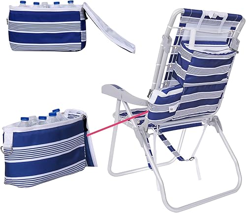 Miniatura 4 de Silla de playa plegable de aluminio de alta resistencia para adultos  Colocar plana, 5 posiciones reclinables  Bolsa térmica aislada extraíble