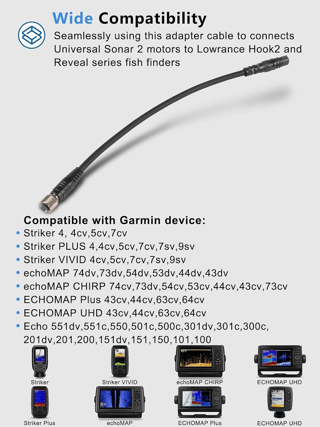 1852072 MKR-US2-12 Universal Sonar 2 Adapter Cable Compatible with Garmin Striker, Striker Plus, Striker Vivid, echoMAP, echoMAP Chirp, ECHOMAP Plus, UHD, Echo Series