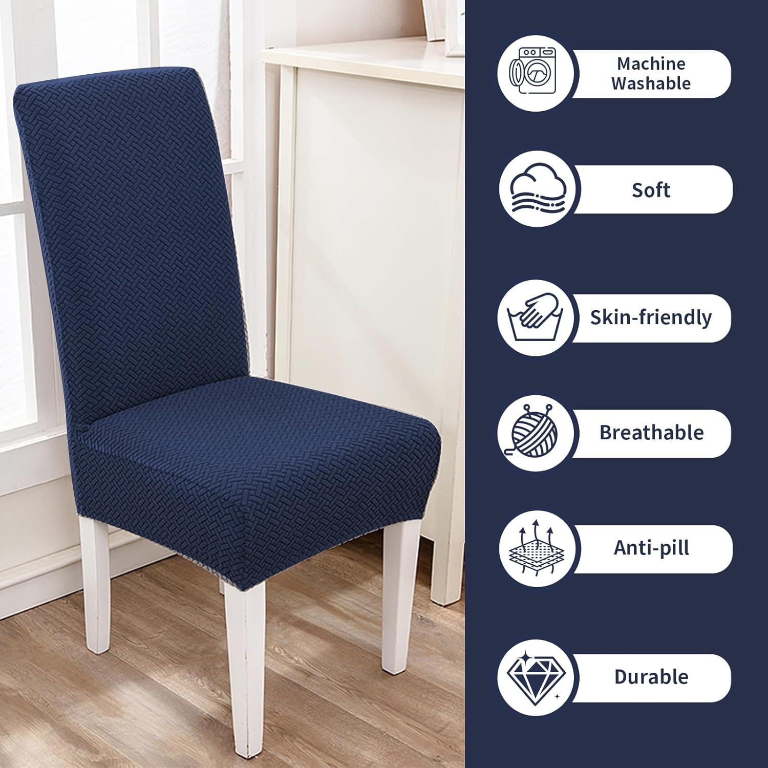 Parsons Dining Chair Cover, Detachable,Retractable,Sofa Chair Cover (6, Navy Blue)