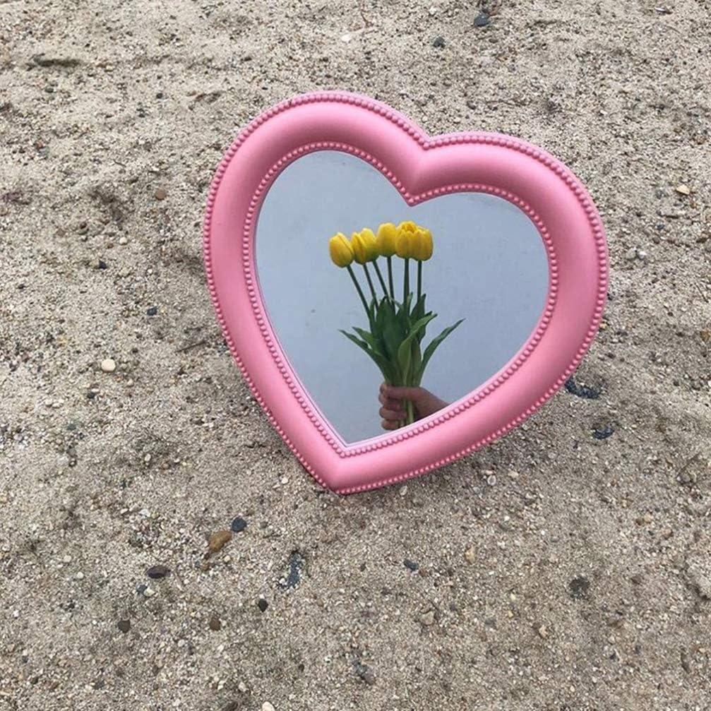 BESPORTBLE Pink Heart Mirror - Heart Vanity Mirror Love Makeup Shaped Tabletop Cosmetic Wall 1PCS, 27L x 26.5W cm - Image 4