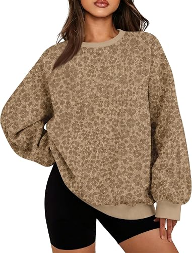 Leopard Print Oversized Sweatshirts for Women Crewneck Cheetah Sweatshirts