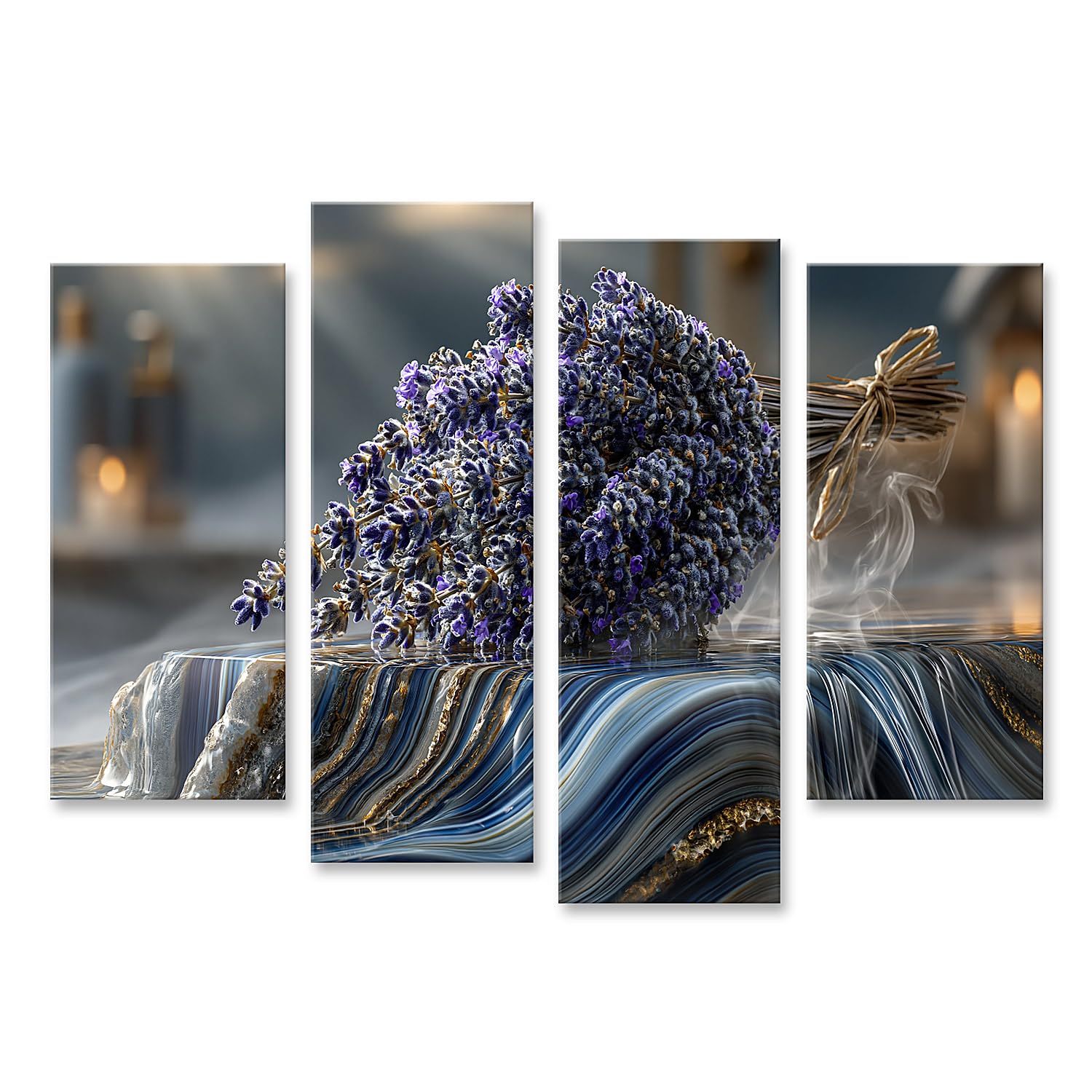 islandburner Cuadro sobre lienzo calmante de lavanda, decoración de baño para amantes de la relajación, 4 piezas