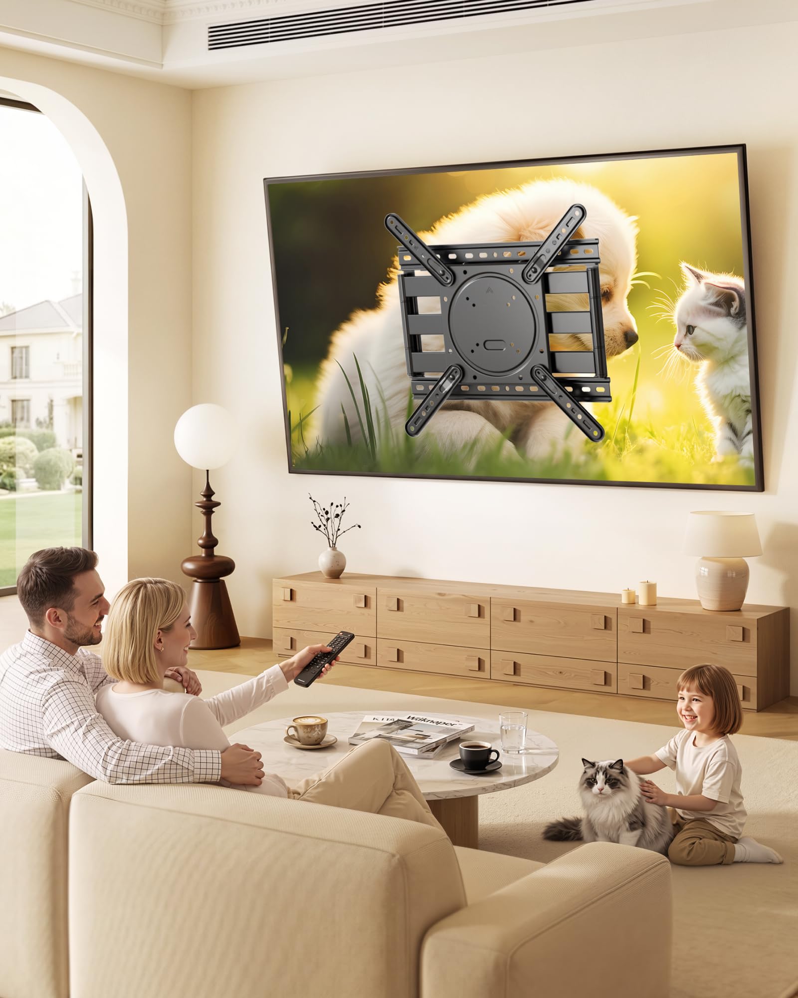 monTEK Ultra Slim TV Wandhalterung 23-75 Zoll bis 45kg, Max VESA 400x400mm | 1.5" Dünne, Ausziehbar, Schwenkbar, Neigbar TV Halterung für Flach & Curved Fernseher, 3-Fache Tragkraft, Einfache Montage