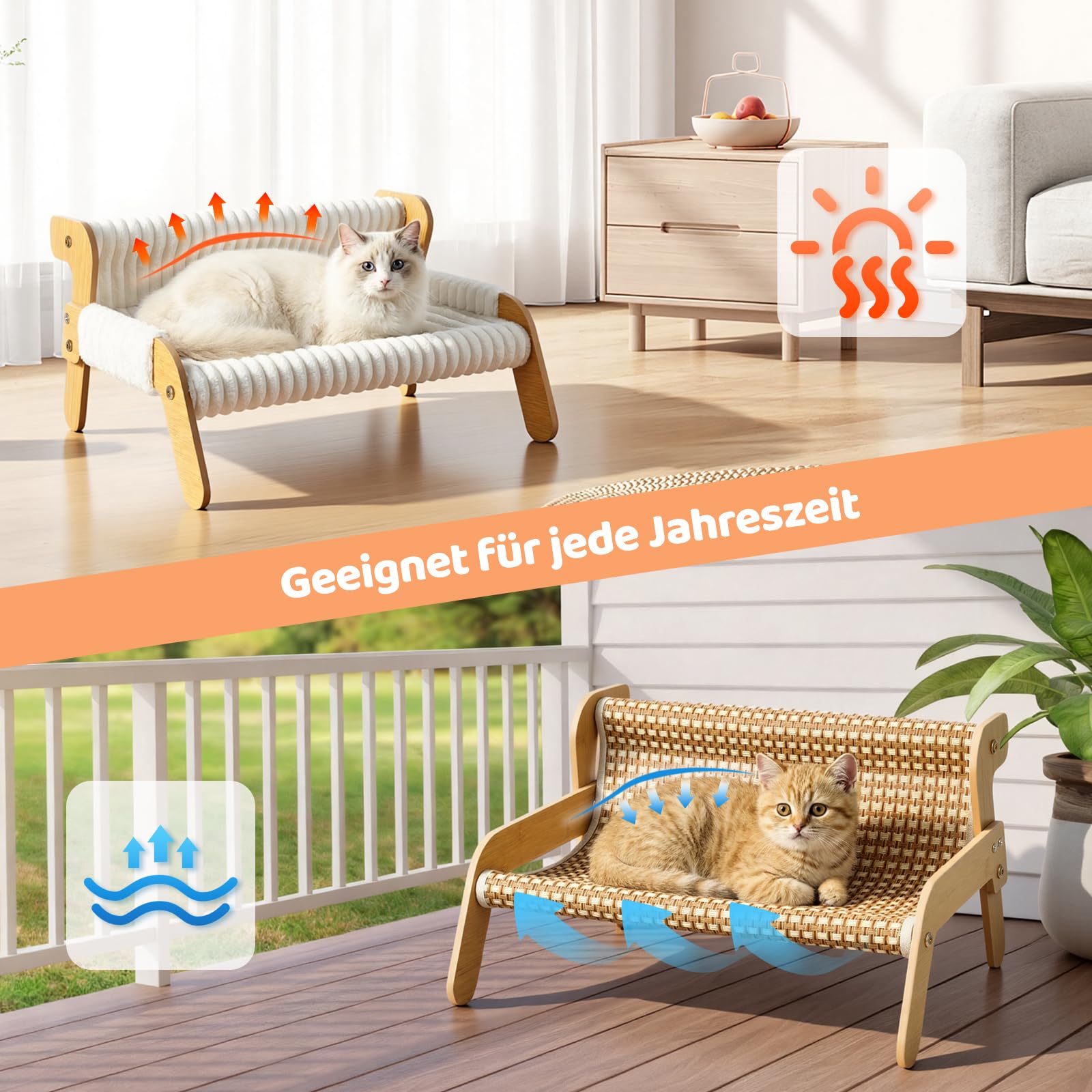 Erhöhtes Katzenbett für Katzen und Kätzchen, Katzensofa mit Abnehmbarem Waschbar Plüschdecke und Ersatzpads aus Sisal, Katzenmöbel zum Schlafen für Alle Katze, All Season Universal, 54x44cm