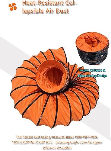 Miniatura 5 de Manguera flexible de PVC de 16 pies, manguera de conducto de 10 pulgadas con cuerda ajustable para soplador de utilidad, ventilador de escape,