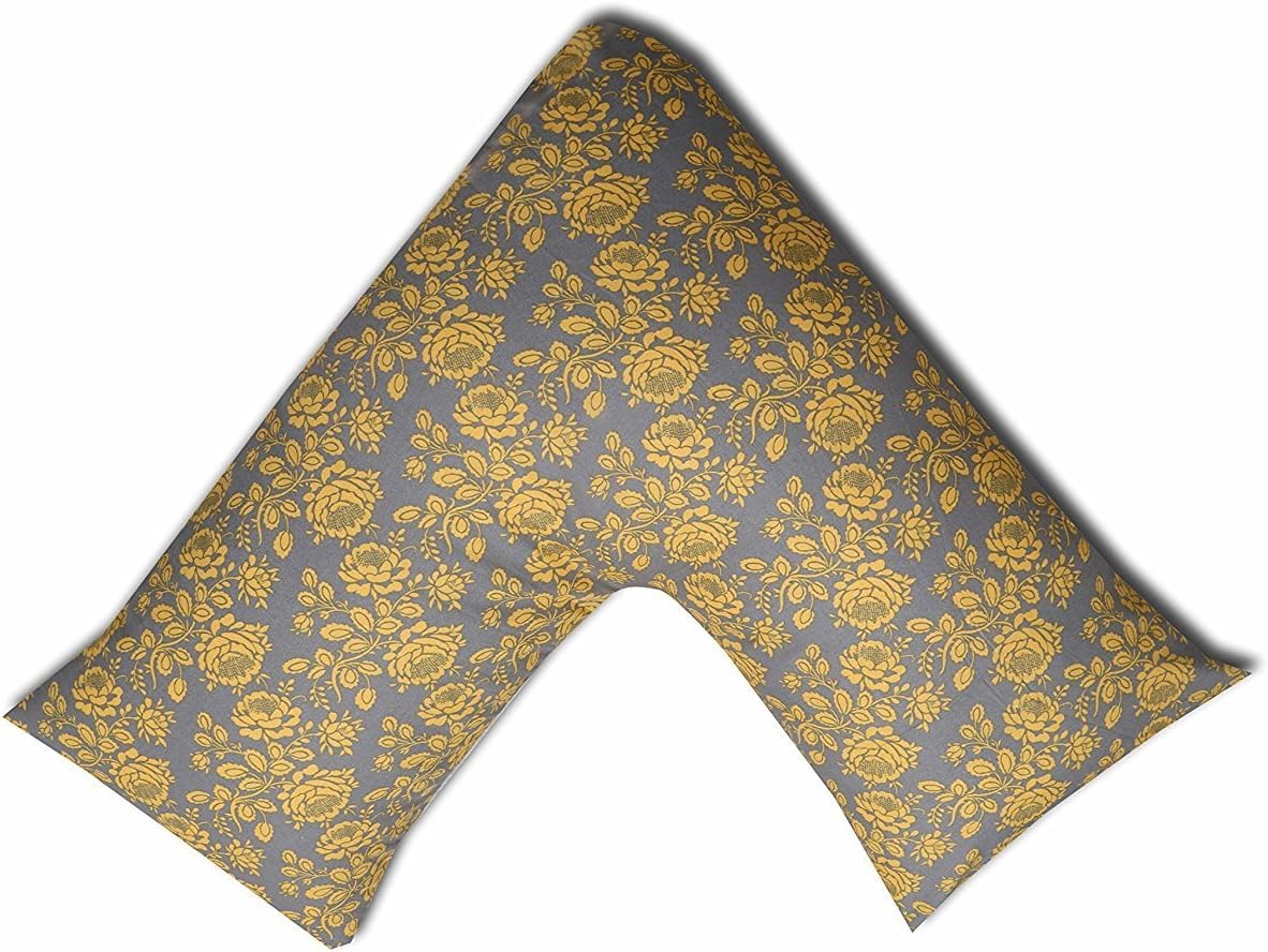 Mastex NEW MEDICAL Living Orthopaedic V Shaped Ball Fibre Support Pillow With Complimentary 100% Egyptian Cotton Prinvted Pillow Cases (Blossom Gold Case Only)