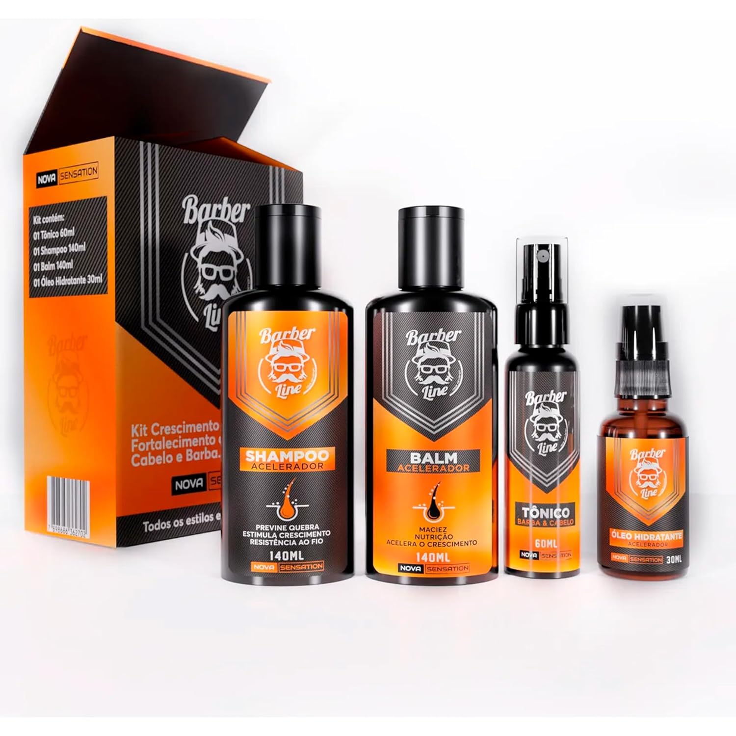 Kit Barba Completo Balm, Tônico Crescimento, Shampoo e Óleo Perfumado