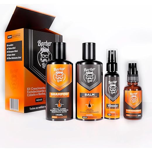 Kit Barba Completo Balm, Tônico Crescimento, Shampoo e Óleo Perfumado
