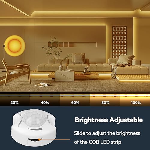 Miniatura 3 de HOUHUI Tira de luces LED COB con sensor de movimiento para debajo de la cama, 2 tiras de luz LED blanca cálida activada por movimiento para mesita
