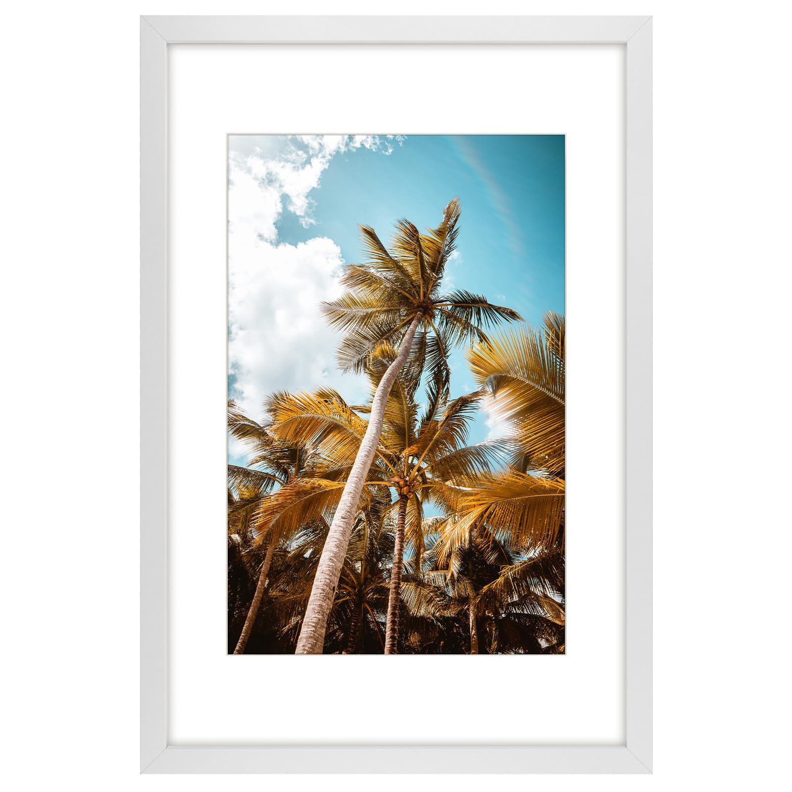 Frametory 16x24 White Picture Frame with Real Glass Mat for 12x18