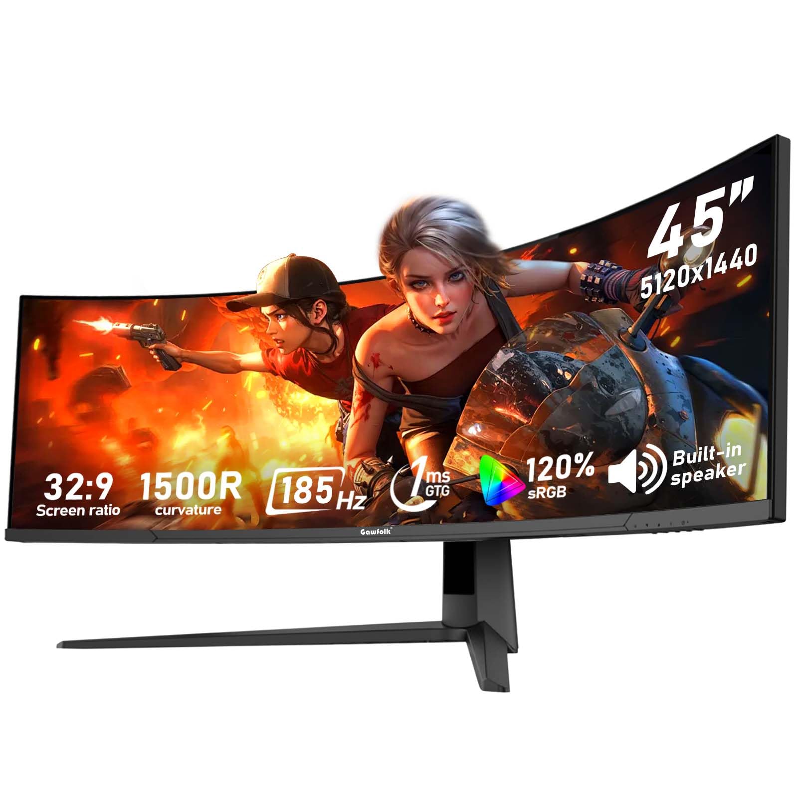 Gawfolk 34 Inch Ultrawide Curved 144Hz Gaming Computer Monitor 1500R PC screen 21:9 UWQHD (3440x1440),Adaptive Sync,178° Viewing Angle,HDMI、Display Port,Compatible with wall mounted VESA75x75MM-Black — view 8