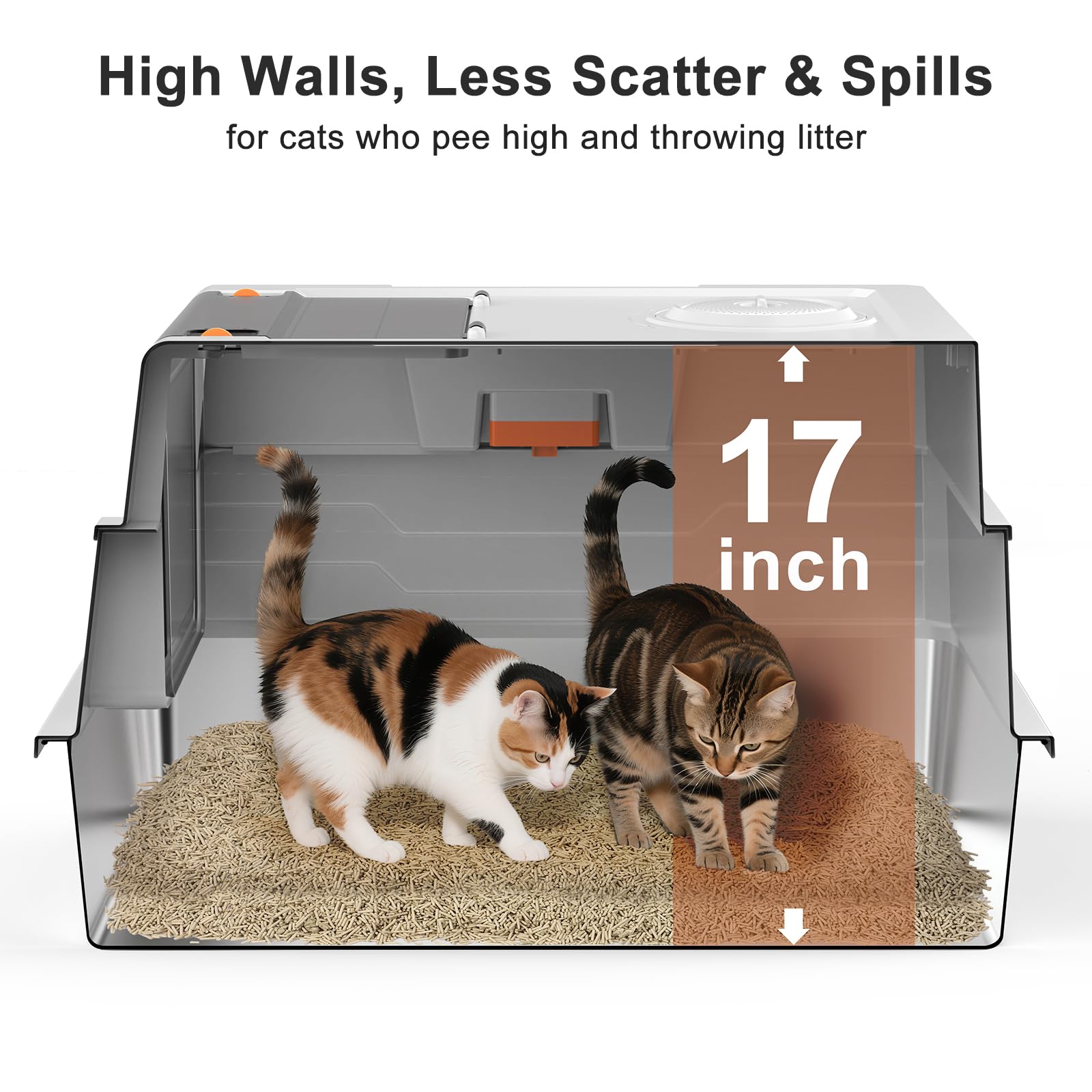 Extra Large Enclosed Stainless Steel Cat Litter Box with Lid - XXXL Giant Metal Enclosed High Sides Litter Boxes for Multi-Cat Households and Overweight Cats - Black - image 4