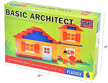 Peacock Basic Architect Interlocking Building Blocks Set, 180 Pieces, for Ages 4 Years and Above