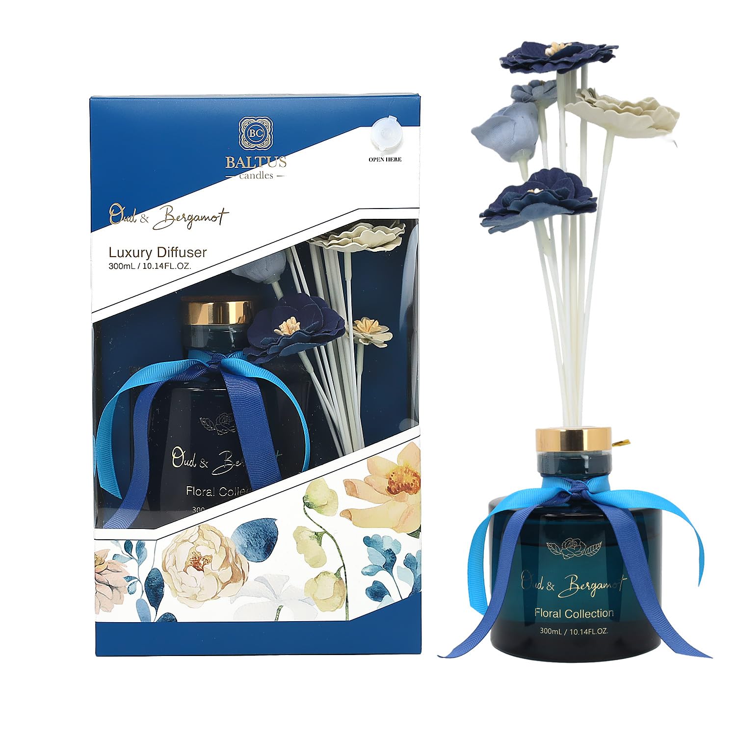 Baltus Reed Diffuser 300Ml Faux Flower Oud & Bergamot Fragrance Aromatherapy