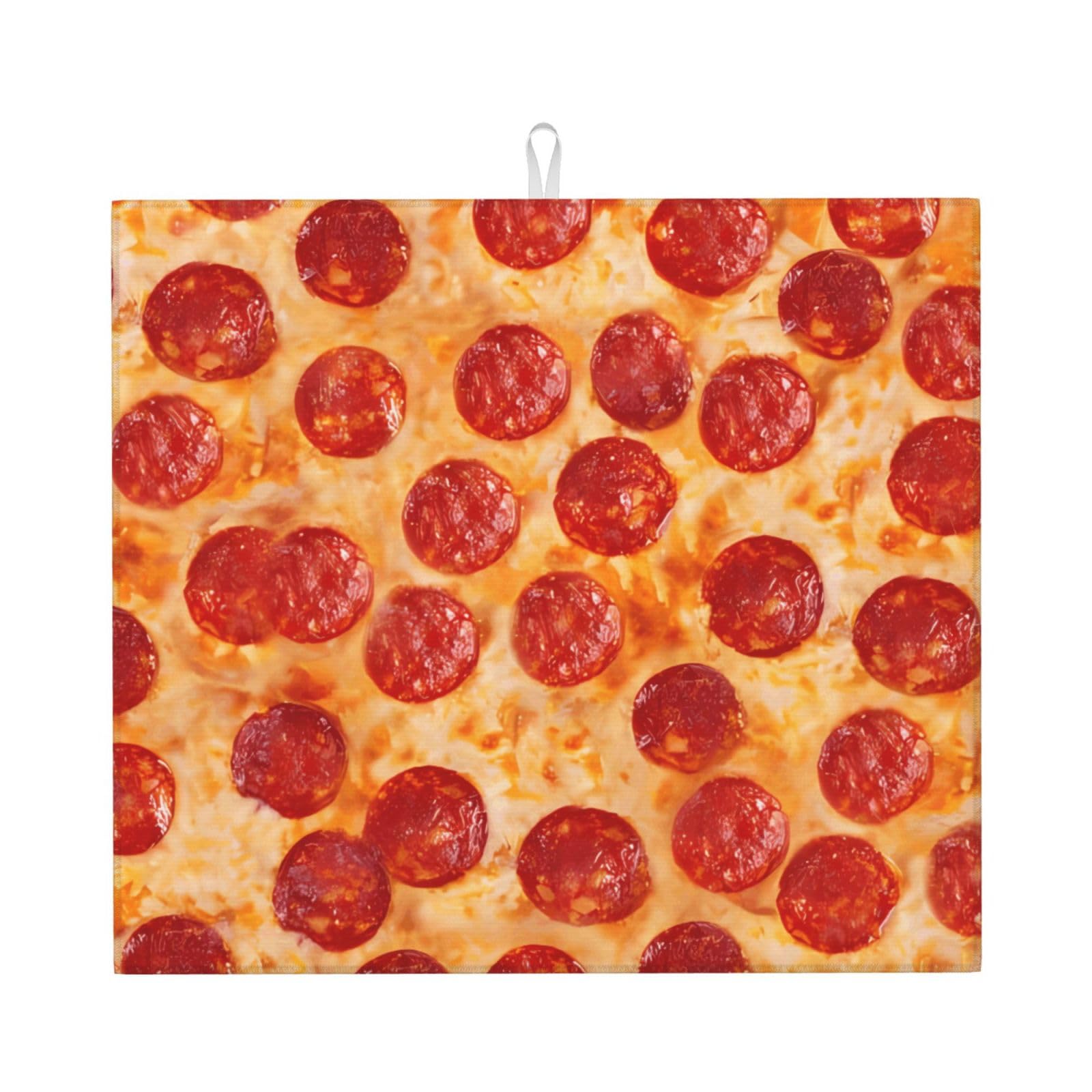 YYHWHJDE 3D Pizza Pepperoni Prints Kitchen Drying Mat – Absorbent Microfiber Throw for Dishes, Non-Slip Counter Cover, Quick-Dry Layer with Durable Construction