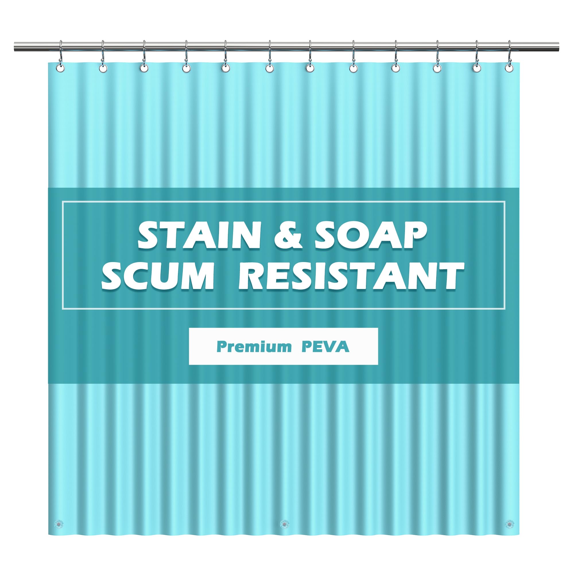 EHZNZIE Aqua Shower Curtain Liner 72x72, PEVA Waterproof Bath Curtain, No Chemical Smell, 3 Weighted Magnets, Durable with Rustproof Metal Grommets