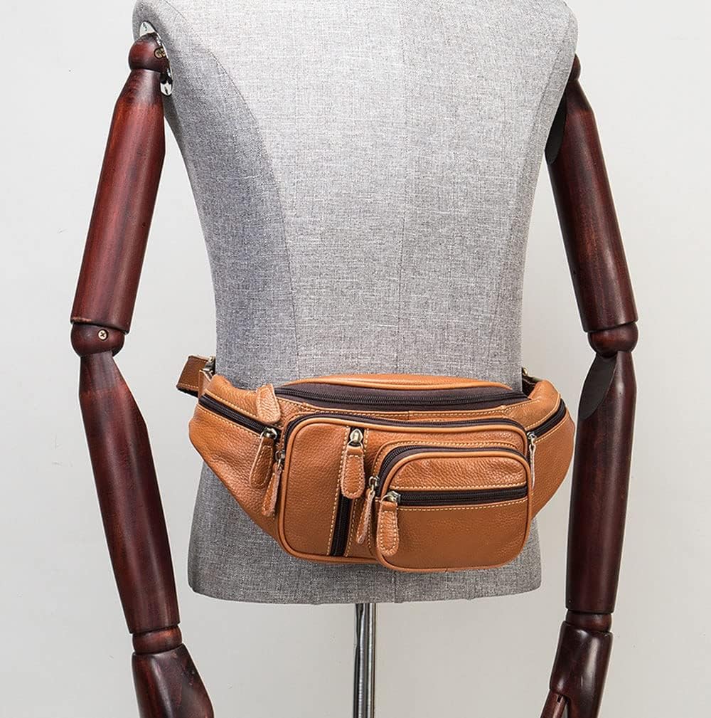 Fanny Pack, Outdoor Travel Leather Fanny Pack, Leather Waist Bag, Suitable for Outdoor Mountaineering, Travel, Camping, Cycling, Running, Etc. (Color : B)