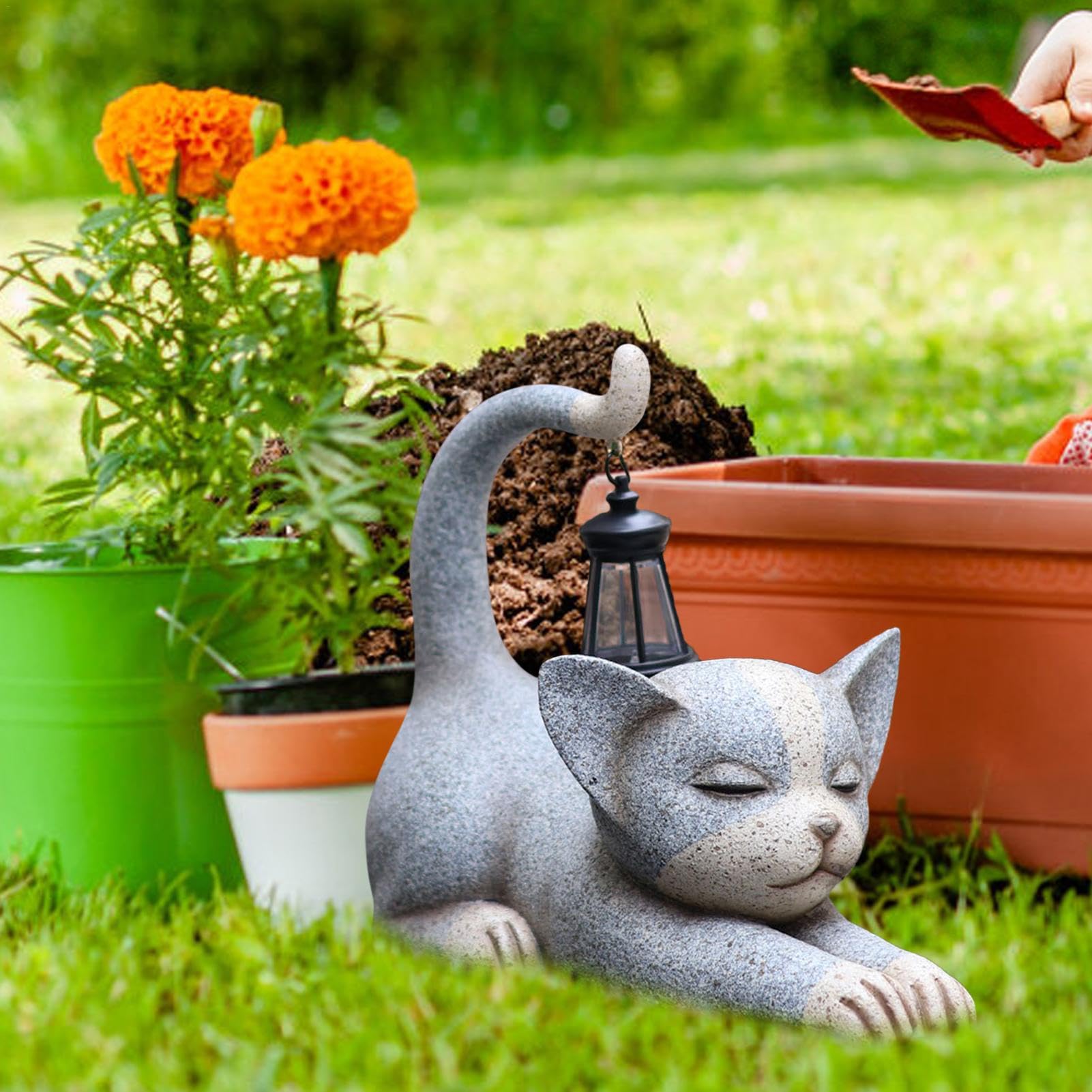 Statue De Chat Solaire Pour Jardin - Lampe Décorative Extérieure, étanche, éclairage Automatique, 20x9,5x12 Cm
