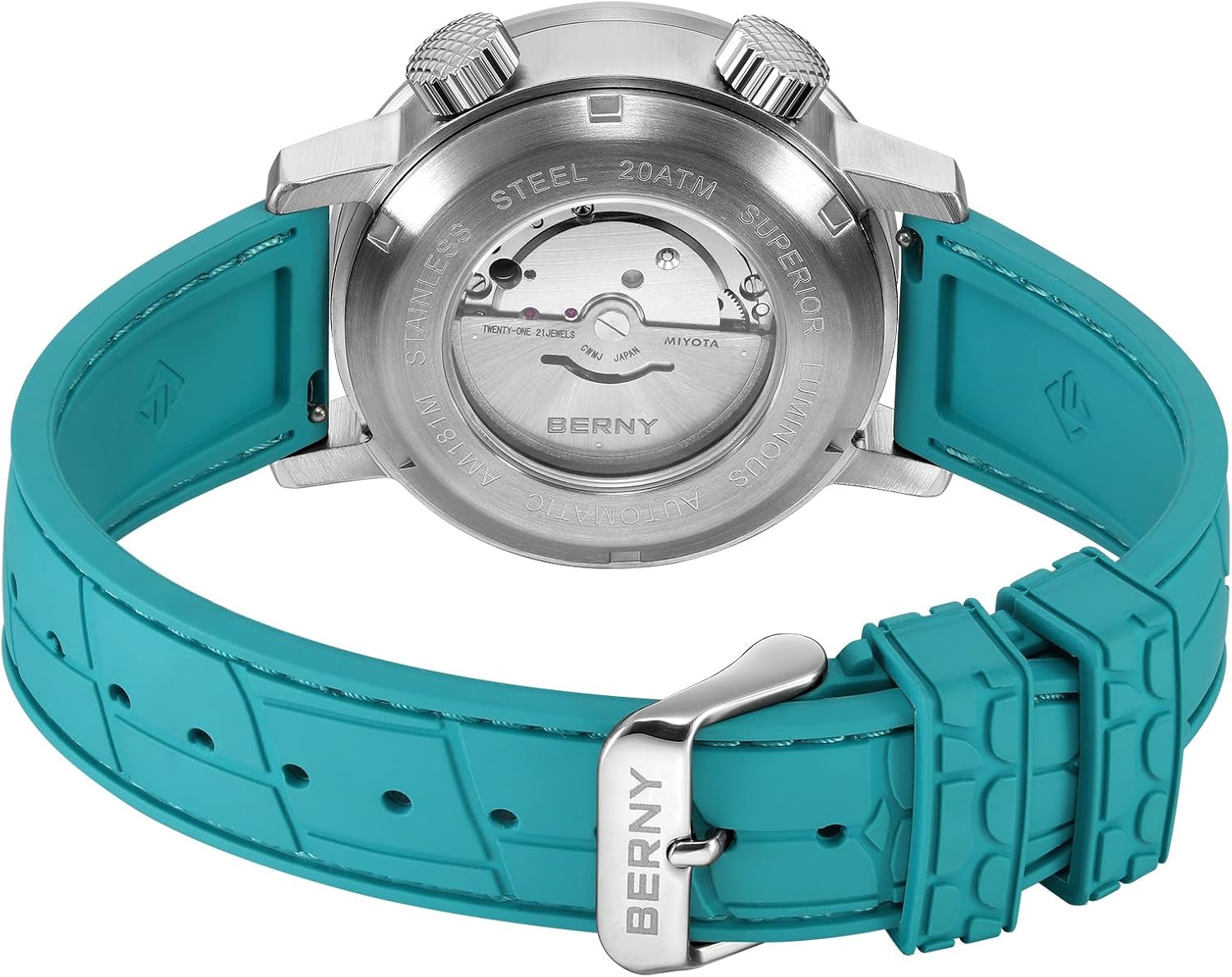 BERNY Automatic Mechanical Dive Watch for Men Self Winding Sport Silicone Strap Wristwatches Waterproof 20ATM Sapphire Glass Scratch Resistant Super Luminous-No Battery Required