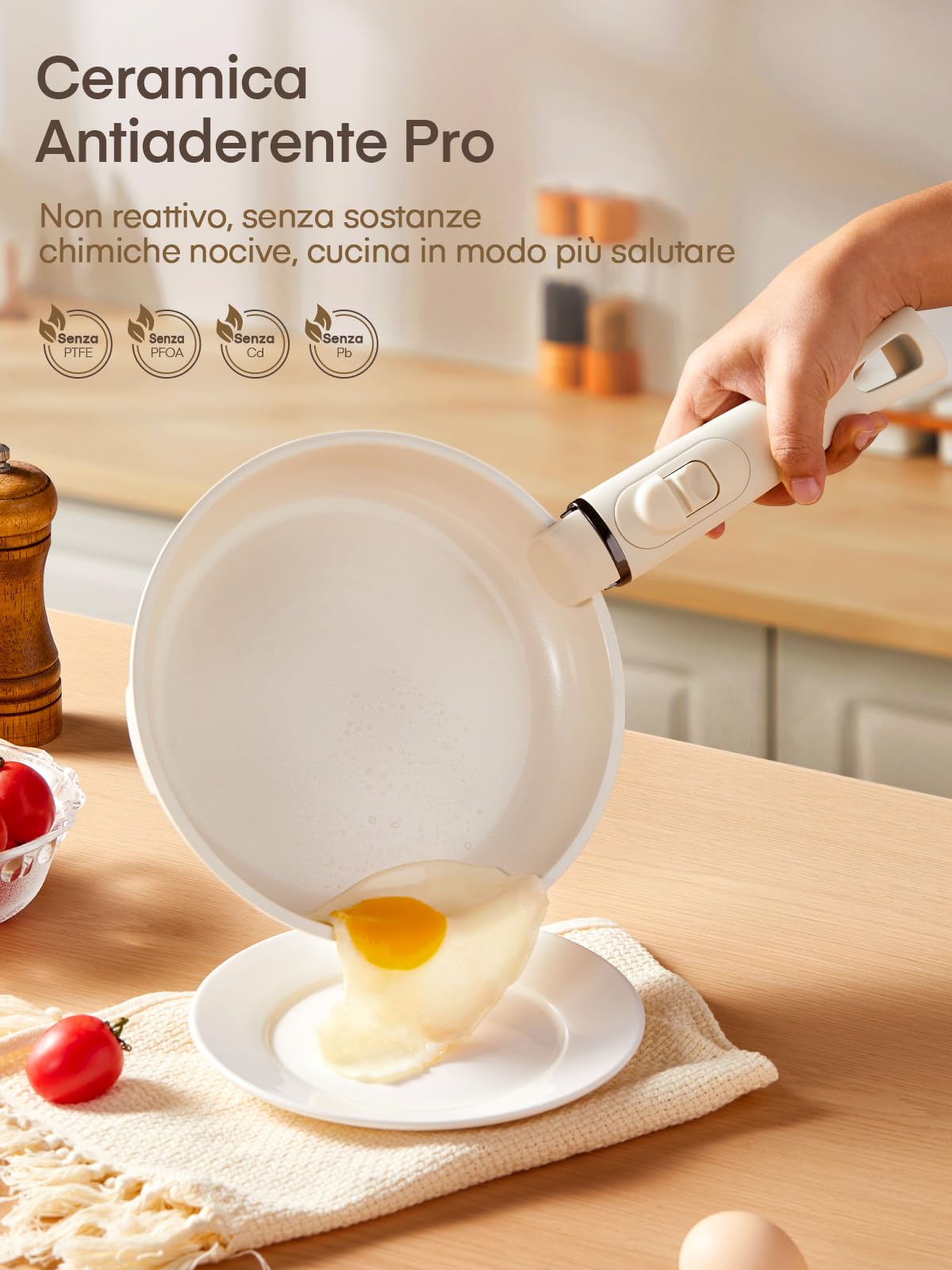FOHERE Set di pentole da 16 pezzi, set di pentole a induzione con manico rimovibile, set di pentole e padelle in ceramica antiaderente, padella 20/28 cm, casseruola 18/20 cm, padella profonda 26 cm
