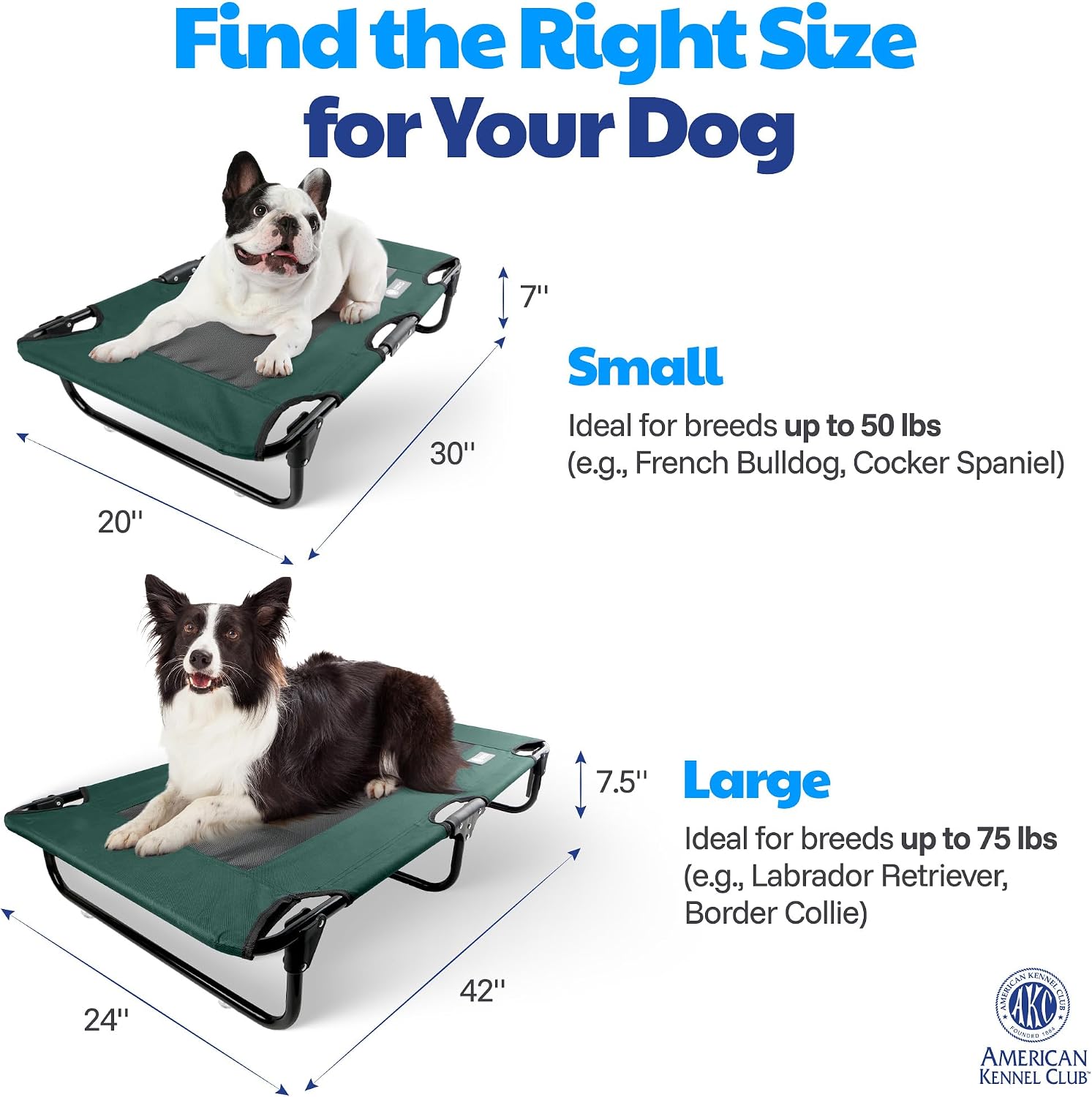 AKC Foldable Elevated Dog Bed with Mesh Cooling Center, Portable Raised Pet Cot for Indoor & Outdoor Use, No Assembly, Small & Large