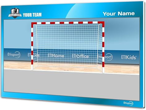 Tactical Board for Handball Goalkeeper Coach. Double-Sided for Dry Erase Marker. Customized with Color, Badge or Logo, Name, and Club. Large