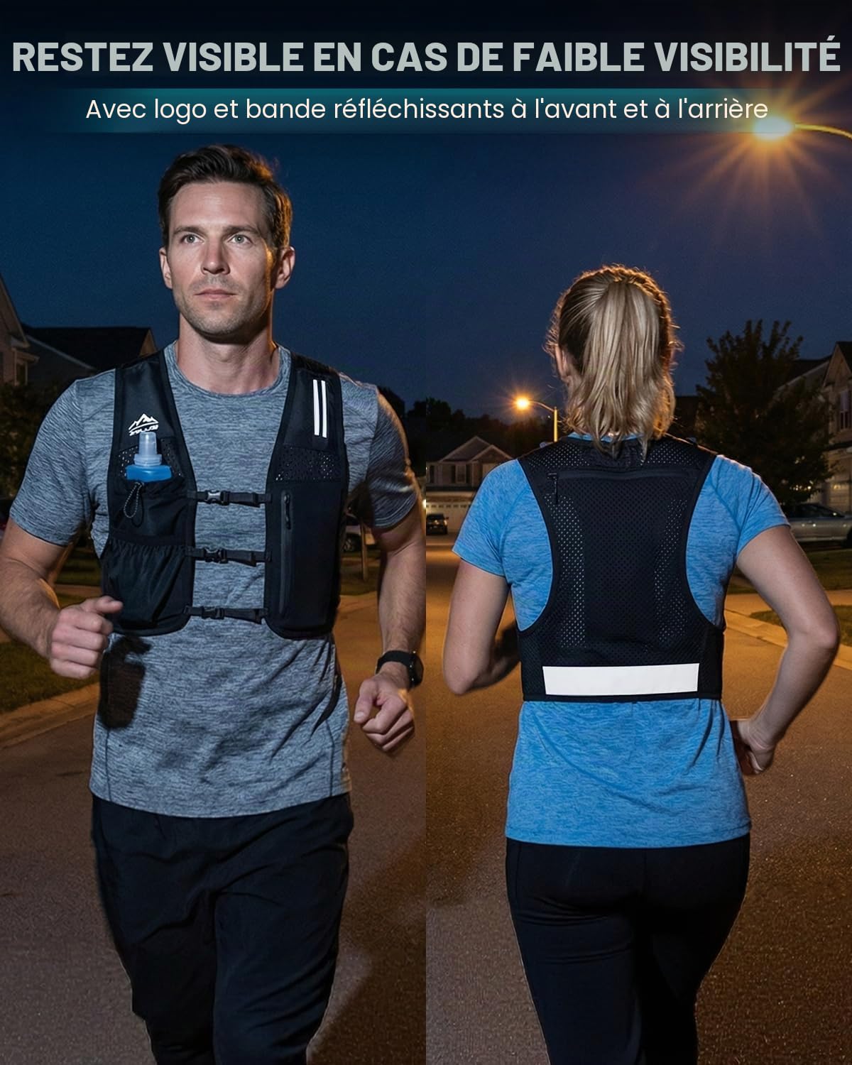 Zelvot Gilet d’Hydratation Unisexe, Gourde Souple 500ml, Poche Smartphone | 6 poches, 3 sangles réglables, 213 g, néoprène respirant, détails réfléchissants, confort léger pour trail, vélo et marathon