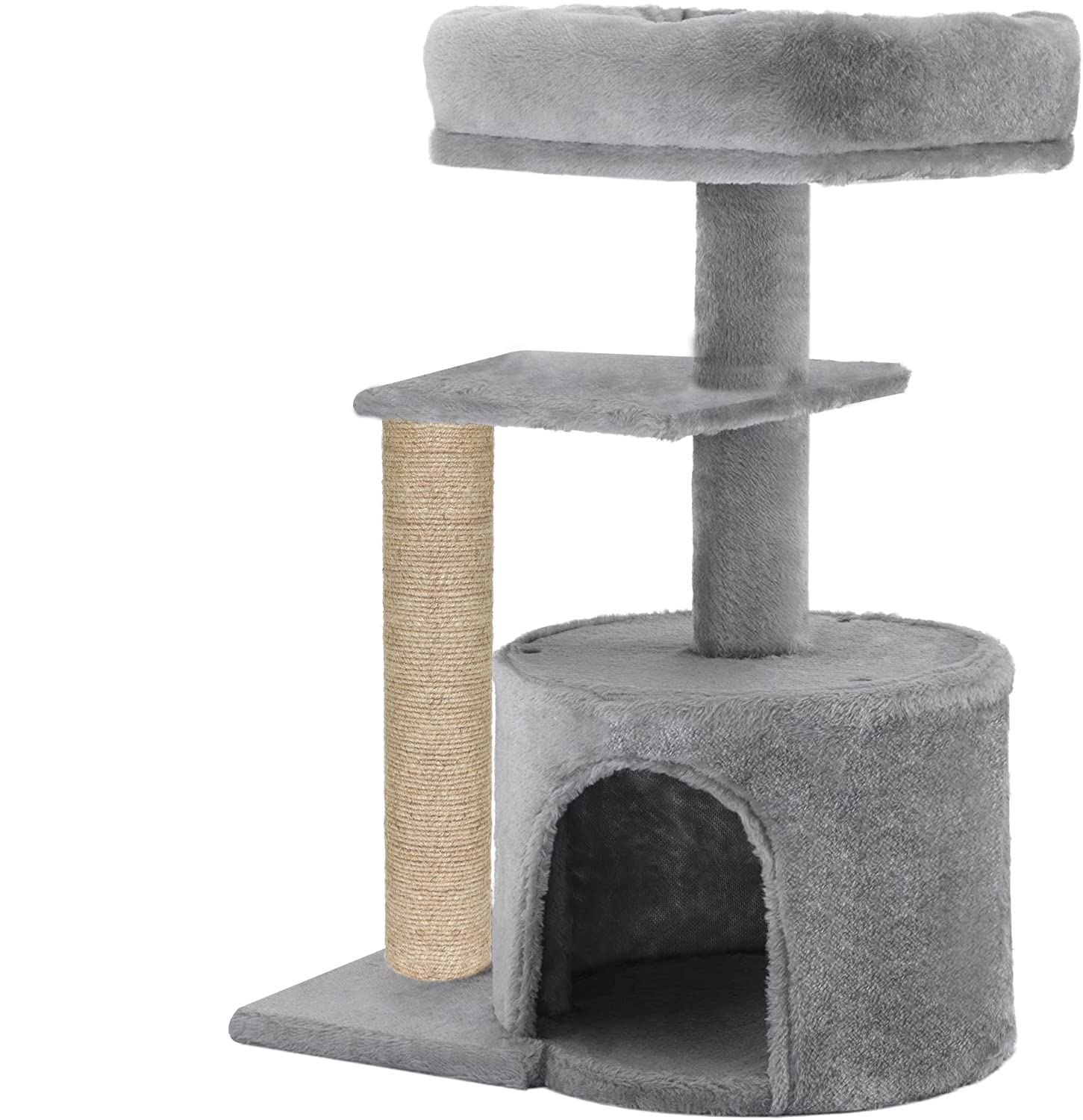 Cat Kitten Scratching Post Activity Tree - Condo, Fur Fabric, Detachable Bed, Jute Rope (Grey - FURR-33)