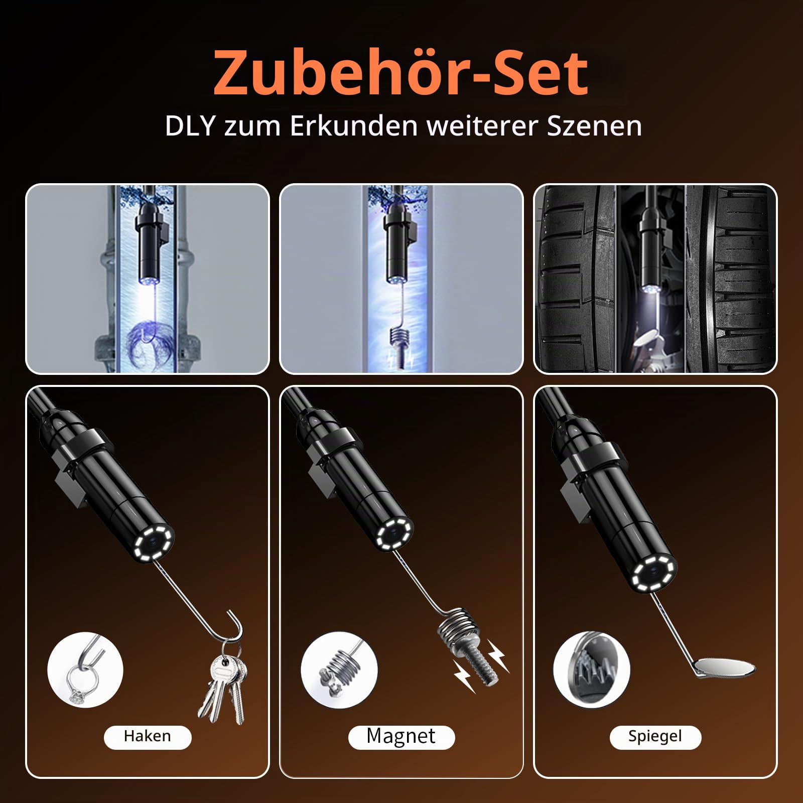 Endoskopkamera mit Licht 5M, Hopefox 1080P HD Industrie Endoskop Kamera mit 8 LEDs, 4,3 Zoll IPS Bildschirm Inspektionskamera, 8mm IP67 Wasserdicht Kanalkamera Rohrkamera