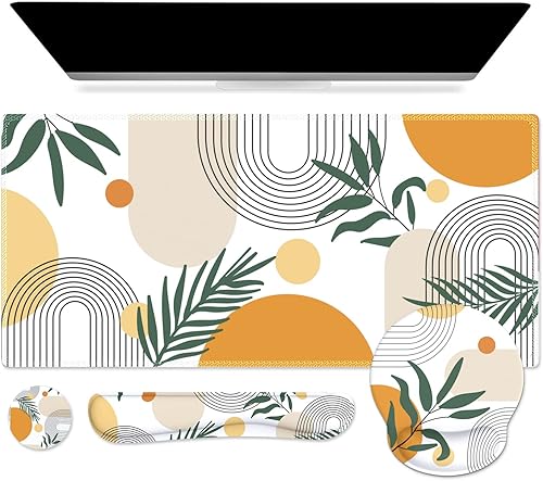 Miniatura 9 de iCasso Alfombrilla de escritorio, juego de soporte de muñeca para videojuegos, 4 en 1 XXL, alfombrilla grande para mouse + reposamuñecas para