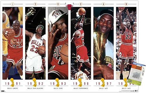 Trends International Michael Jordan - Póster de pared de campeonatos, 22.37 x 34.00 pulgadas, paquete de póster premium y alfiler