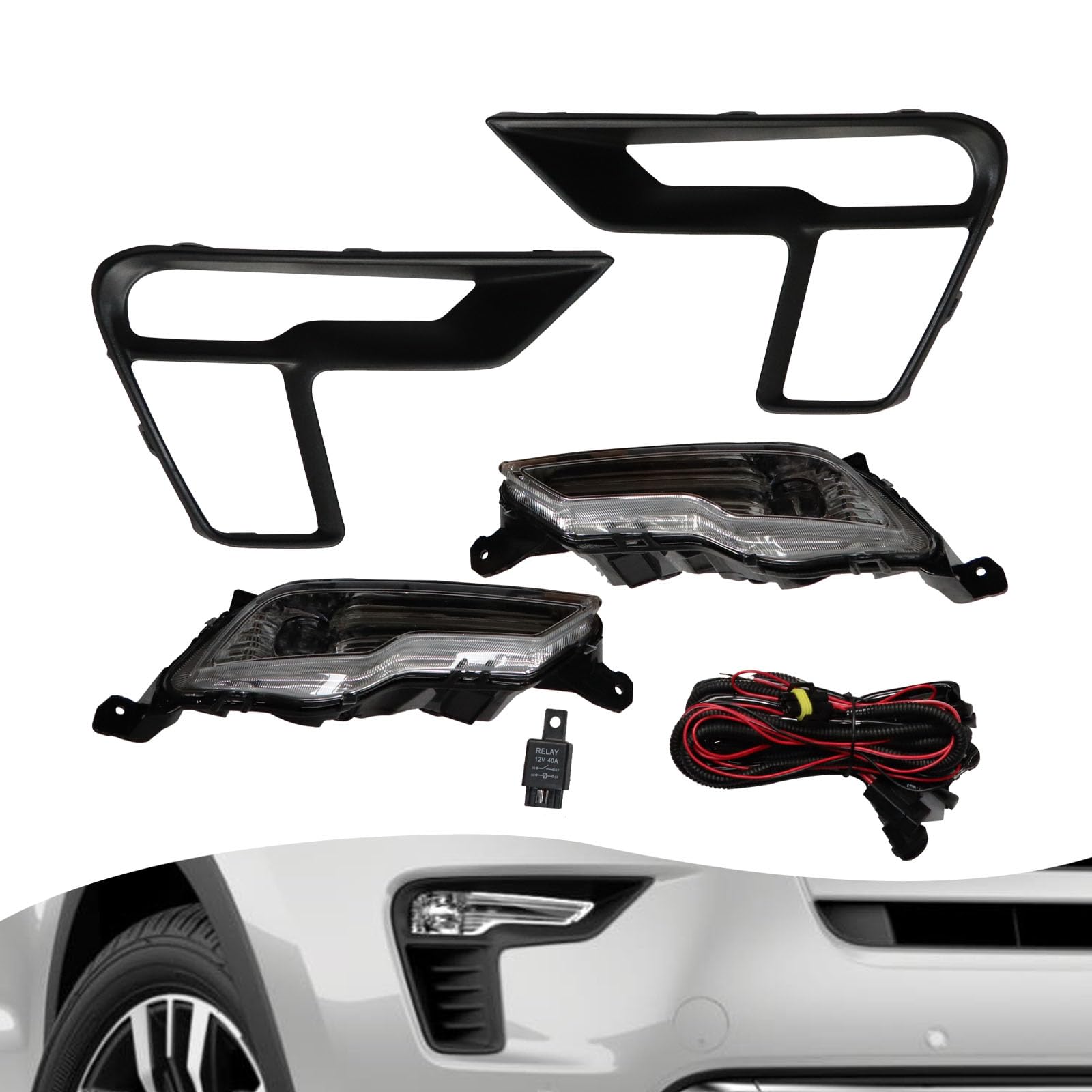 WUSILILU 1Pair Clear LED Fog Light Kit for 2018 2019 Ford Explorer w/Switch,Lamp Frames,Wire Harness, Driving Bumper Lamps Assembly Replacement