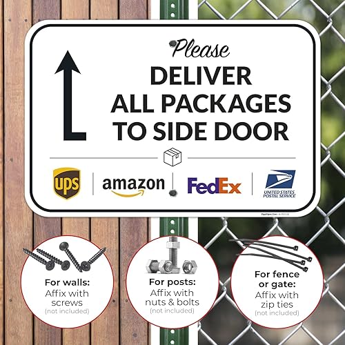 Vista 252 de Cartel de entrega del paquete, letrero de instrucciones de entrega, 10 x 7 pulgadas, aluminio 040 libre de óxido, resistente a la decoloración