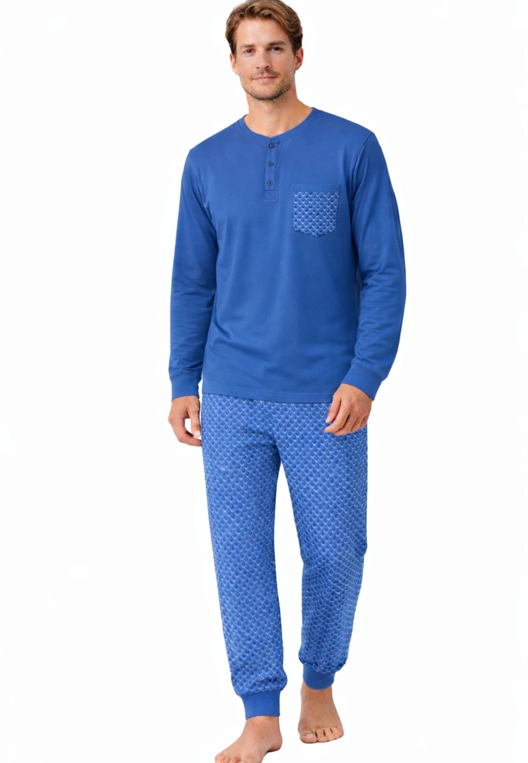 Intimitaly Vanuè - Pigiama Uomo Cotone Lungo 100%, Maglia Maniche Lunghe e Pantalone, Leggero e Traspirante, Primavera Estate