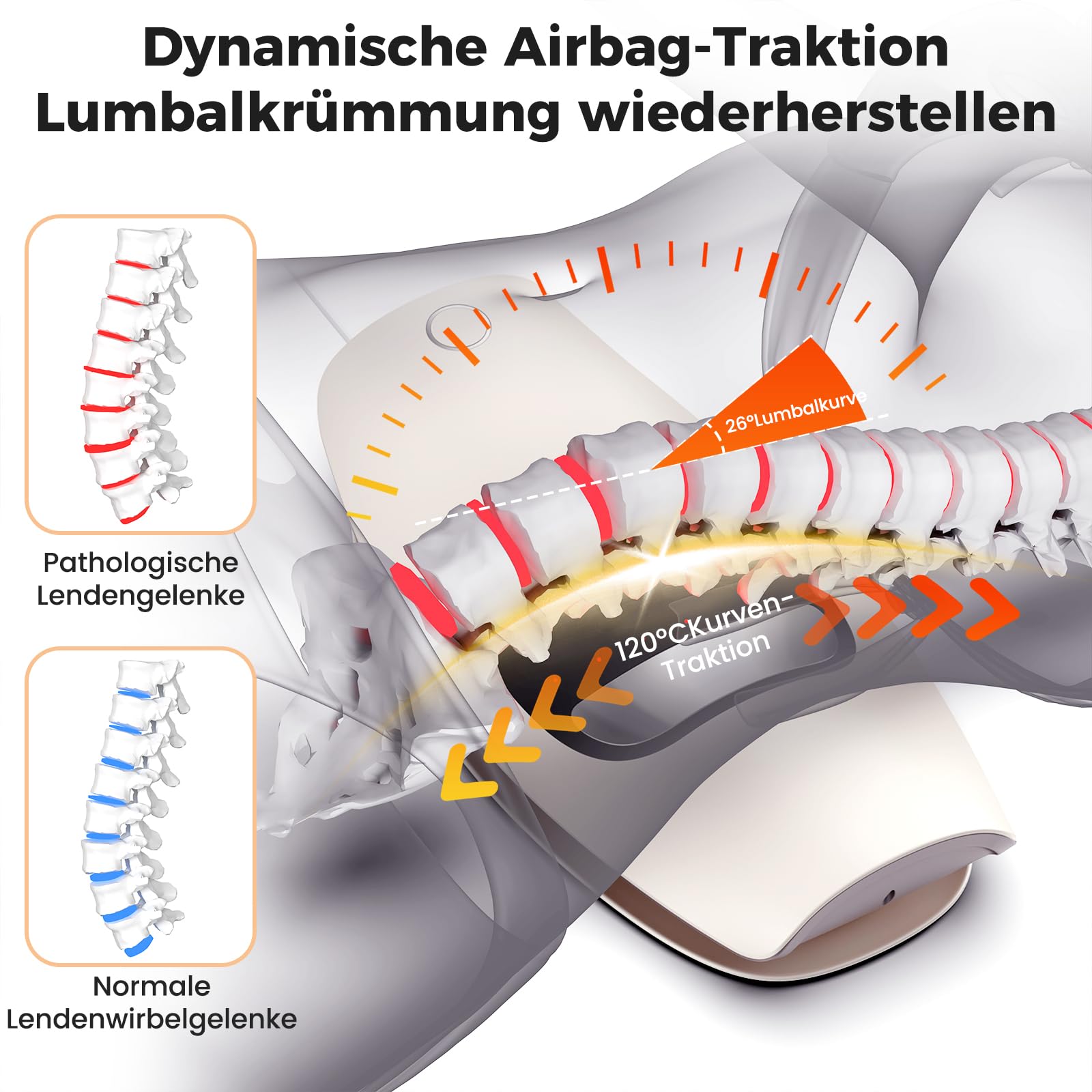 Neuer Elektrischer Rückenstrecker, Rückenmassagegerät mit Dynamische Airbag-Traktion, EMS Massage, Wärmefunktion, Vibrationsmassage, Rot-Blau-Licht, Rückenschmerzlinderung & Bandscheibentraining